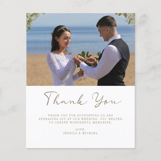 Budget Modern Elegant Photo Wedding Thank You Card (Front)