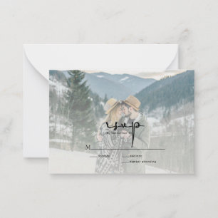 BUDGET Modern Elegant Script Photo Wedding RSVP Card
