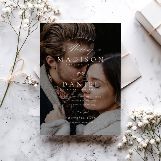 Budget Modern Elegant Script QR Code Photo Wedding Invitation (Creator Uploaded)