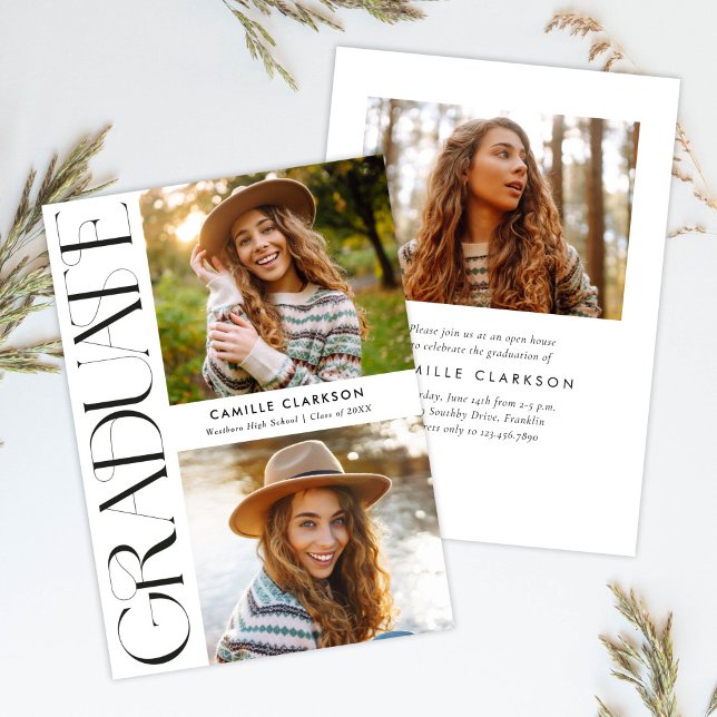 Budget Modern Elegant Three Photo Graduation Invitation (Creator Uploaded)