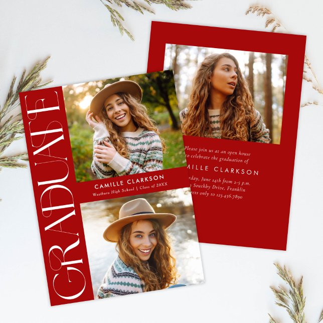 Budget Modern Elegant Three Photo Graduation Invitation (Creator Uploaded)