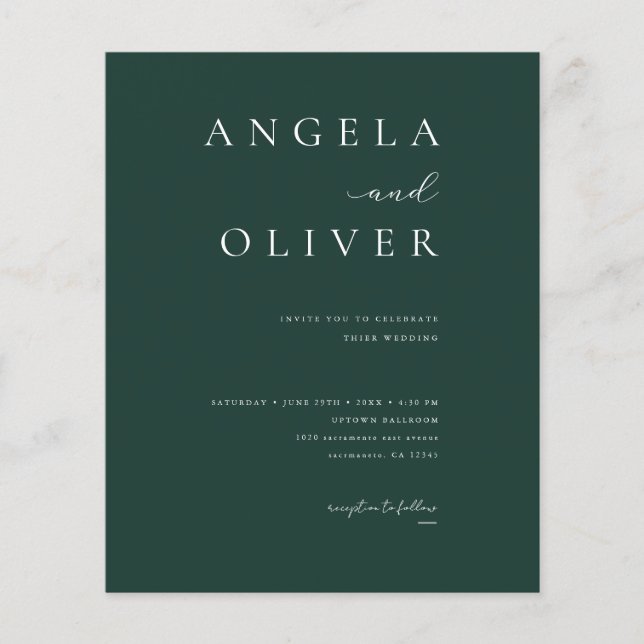 Budget Modern Emerald Green Wedding Invitation (Front)