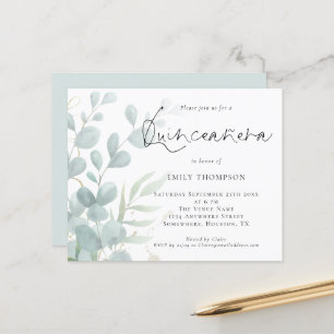 Budget Modern Eucalyptus Quinceañera Invitation