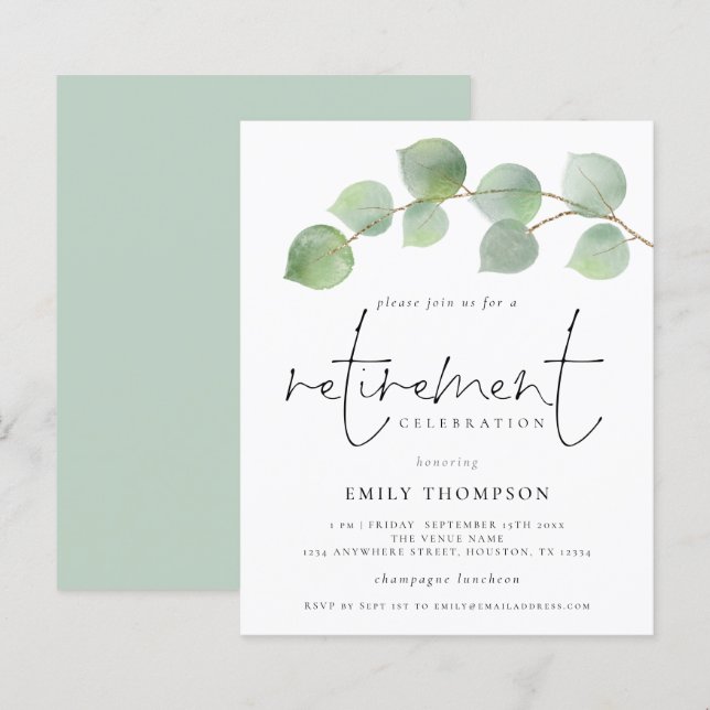 Budget Modern Eucalyptus Retirement Invitation (Front/Back)