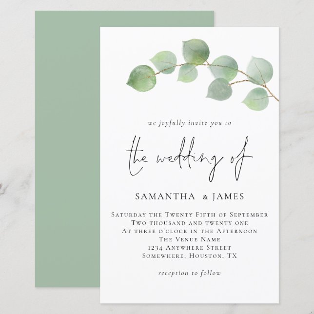 Budget Modern Eucalyptus Wedding Invitation (Front/Back)