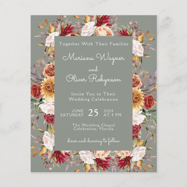 Budget Modern Fall Floral Sage Green Wedding (Front)