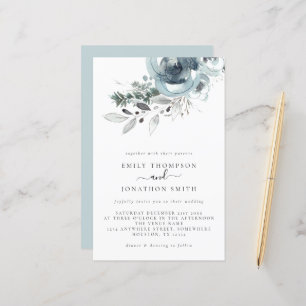 Budget Modern Florals Christmas Wedding Invitation