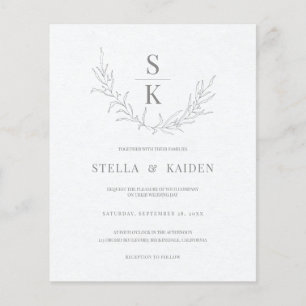 Budget Modern Foliage Sketch Wedding Invitation