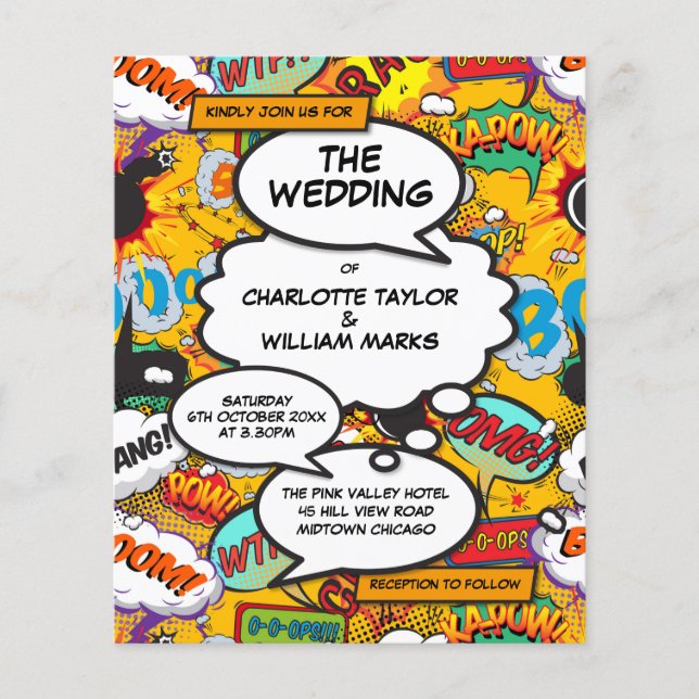Budget Modern Fun Comic Book Wedding Invitation (Front)