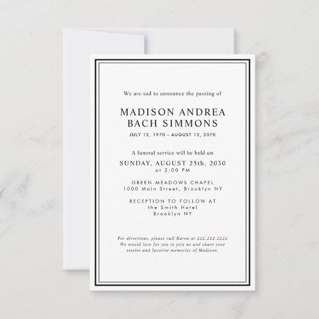 Budget Modern Funeral Service Celebration of Life Card (Front)