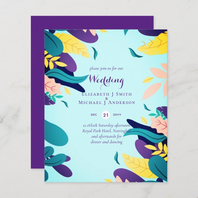 BUDGET Modern Garden Leaves Wedding Invitation (Front/Back)
