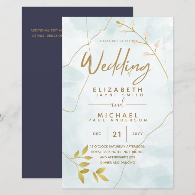 BUDGET Modern Garden Leaves Wedding Invitation (Front/Back)