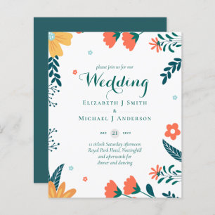 BUDGET Modern Garden Leaves Wedding Invitation