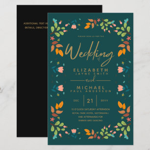 BUDGET Modern Garden Leaves Wedding Invite A9