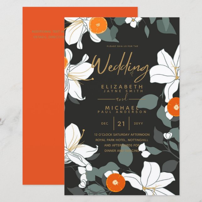 BUDGET Modern Garden Leaves Wedding Invite A9 (Front/Back)