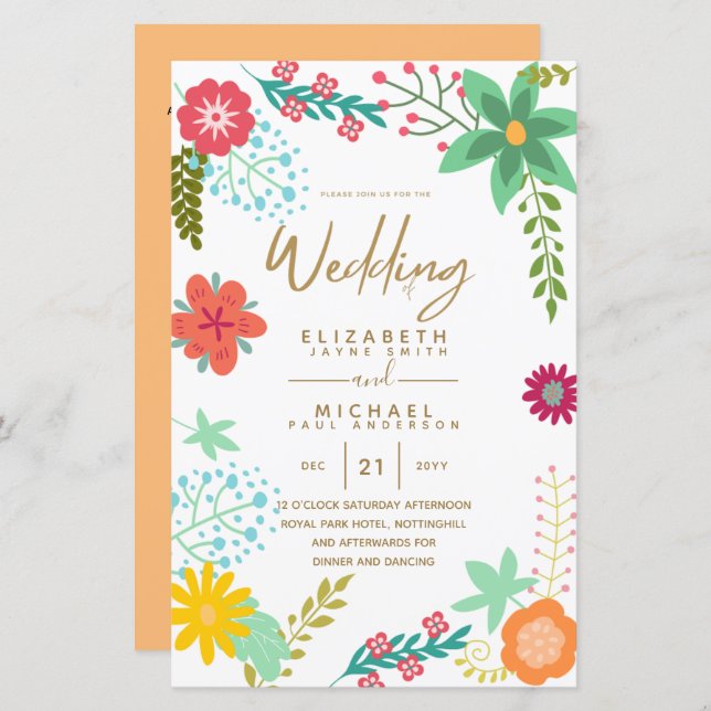 BUDGET Modern Garden Leaves Wedding Invite A9 (Front/Back)