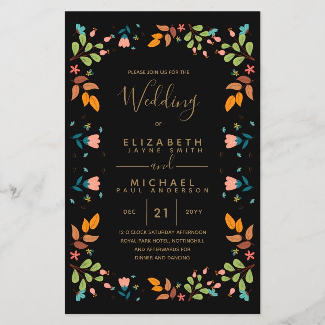 BUDGET Modern Garden Leaves Wedding Invite A9 (Front)