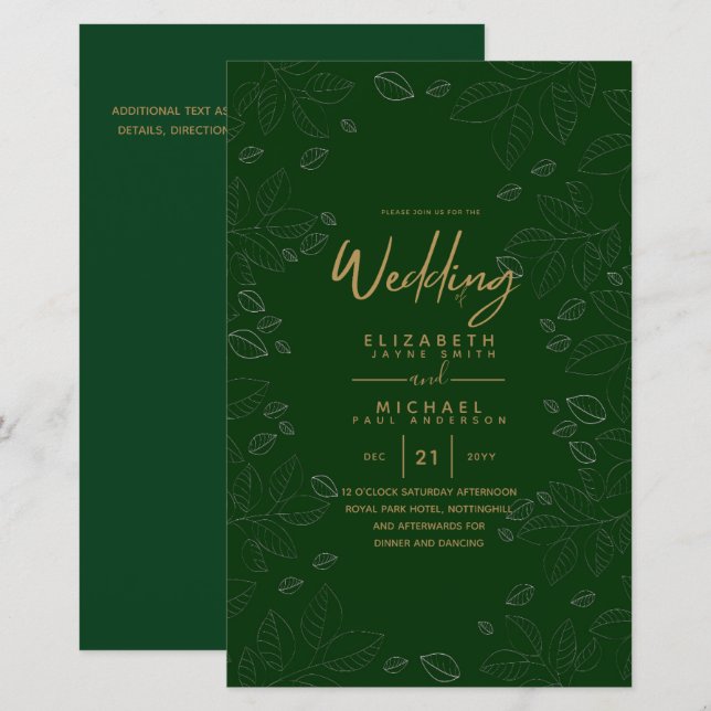 BUDGET Modern Garden Leaves Wedding Invite A9 (Front/Back)
