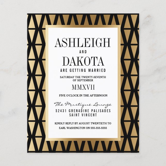 Budget Modern Gold & Black Geometric Wedding (Front)