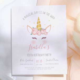 Budget Modern Gold Floral Magical Unicorn Birthday