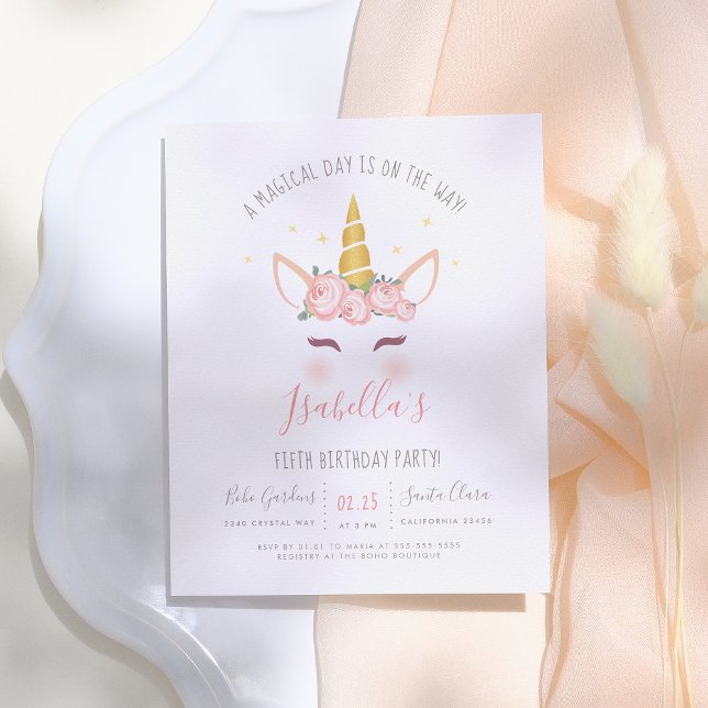 Budget Modern Gold Floral Magical Unicorn Birthday (Creator Uploaded)