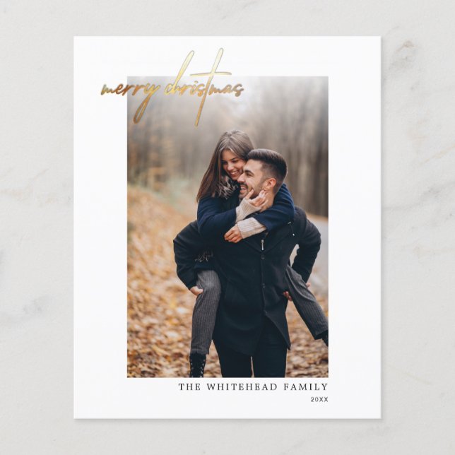 Budget Modern Gold Merry Christmas White Card (Front)
