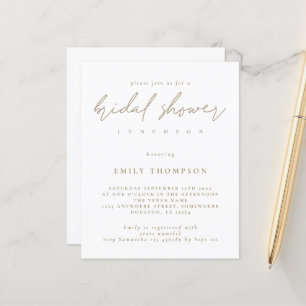 Budget Modern Gold Script Bridal Shower Invitation