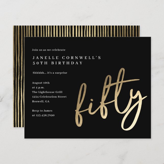Budget Modern Gold Type 50th Birthday Invitation (Front/Back)