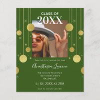Budget Modern Green & Gold Graduation Invitation