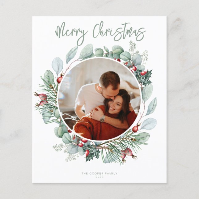 BUDGET Modern Greenery Christmas Card (Front)