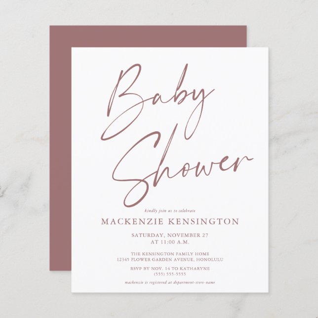 Budget Modern Handwritten Script Baby Shower (Front/Back)
