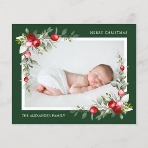 Budget Modern Holly Berry Greenery Photo Christmas Flyer