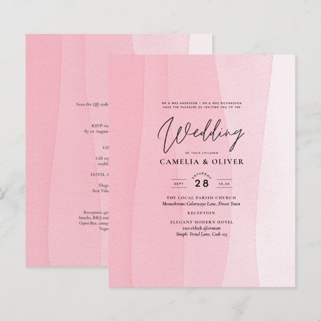BUDGET Modern Iced Pink Ombre Wedding Invites (Front/Back)