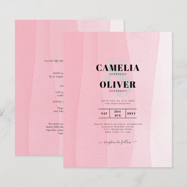 BUDGET Modern Iced Pink Ombre Wedding Invites (Front/Back)