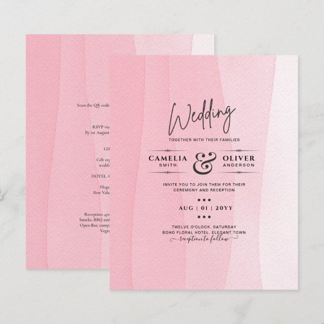 BUDGET Modern Iced Pink Ombre Wedding Invites (Front/Back)