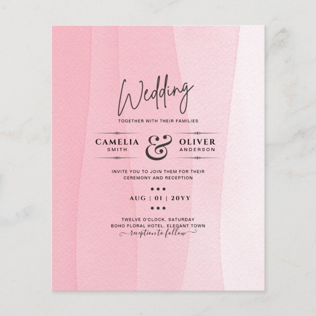 BUDGET Modern Iced Pink Ombre Wedding Invites Flyer (Front)