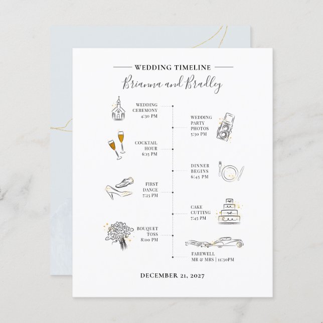 Budget Modern Icons Wedding Itinerary Program (Front/Back)