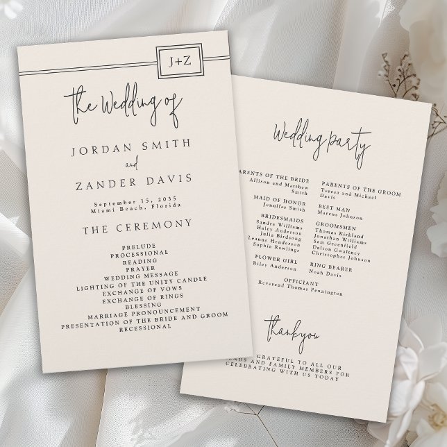 Budget Modern Ivory Monogram Wedding Program Flyer (Creator Uploaded)
