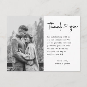 Budget Modern Love Script Wedding Photo Thank You Postcard