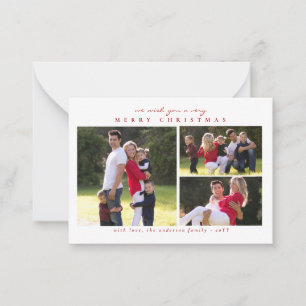 Budget Modern Merry Christmas Red 3 Photo Holiday Card
