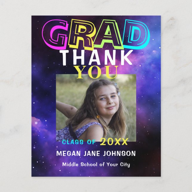 Budget modern middle school graduation thank you flyer (Front)
