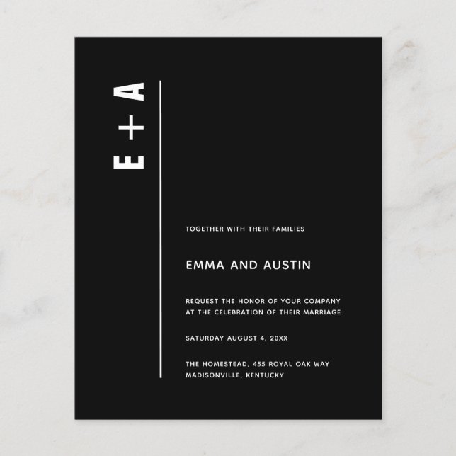 Budget Modern Minimal Black Bold Initials Wedding Flyer (Front)