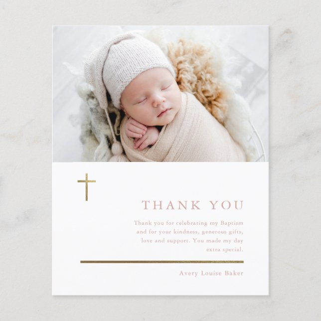 Budget Modern Minimal Photo Baptism Thank You Card (Front)