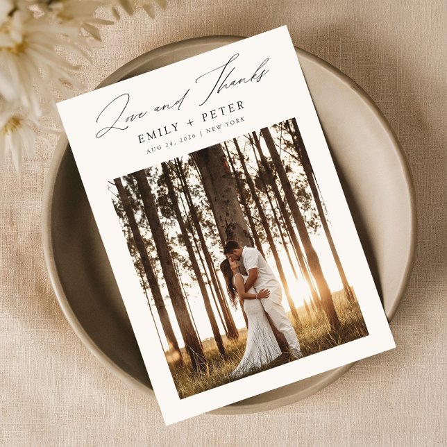 Budget Modern Minimalist 2 Photo Wedding Thank You Card (Creator Uploaded)