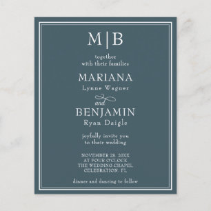 Budget Modern Minimalist Blue Wedding Invitation Flyer