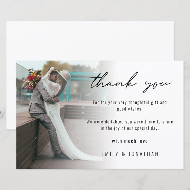 Budget Modern Minimalist Photo Wedding Thank You (Front/Back)