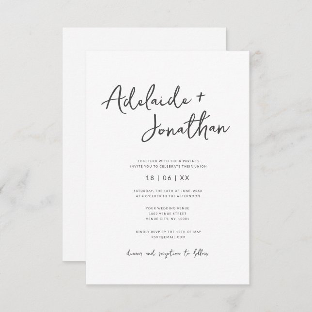 Budget Modern Minimalist Simple Wedding Invitation (Front/Back)