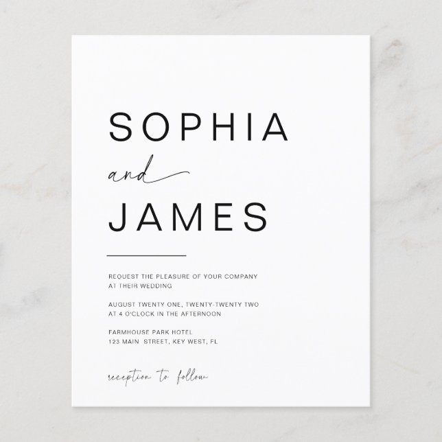 BUDGET Modern Minimalist Wedding Invitation (Front)
