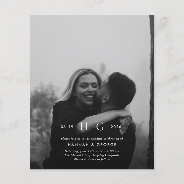 Budget Modern Monogram Portrait Wedding Invitation (Front)