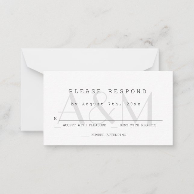 Budget Modern Monogram Wedding RSVP Cards (Front)